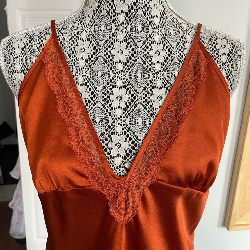 NWT L Abercrombie & Fitch Satin Lace Trim Slip Lingerie Night Gown Sleep Dress. - Picture 3 of 5
